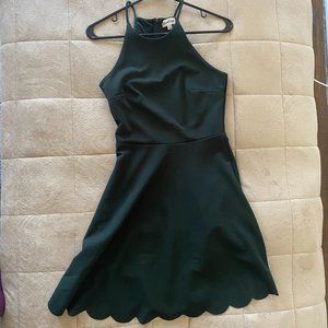 Forest Green Scallop Hem Halter Fit and Flare Dress (Size S)